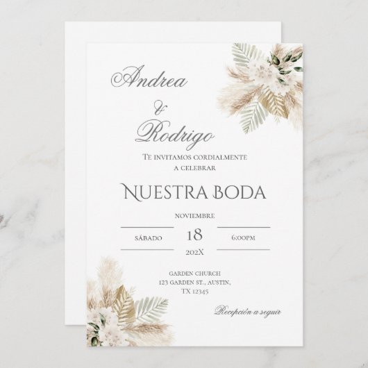 Boho Spanish Wedding Invitation Kaart (Voorkant / Achterkant)