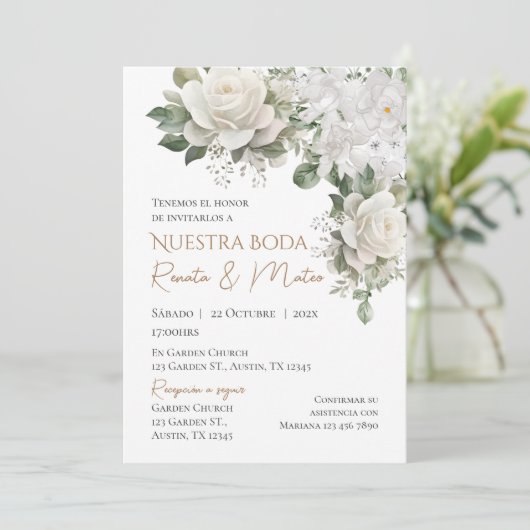 Boho Spanish Wedding Invitation Kaart (Staand voorkant)