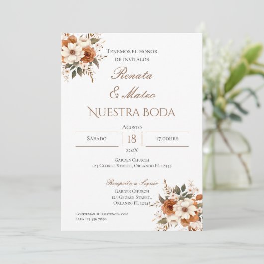 Boho Spanish Wedding Invitation Kaart (Staand voorkant)