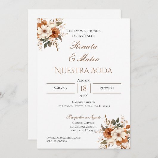 Boho Spanish Wedding Invitation Kaart (Voorkant / Achterkant)