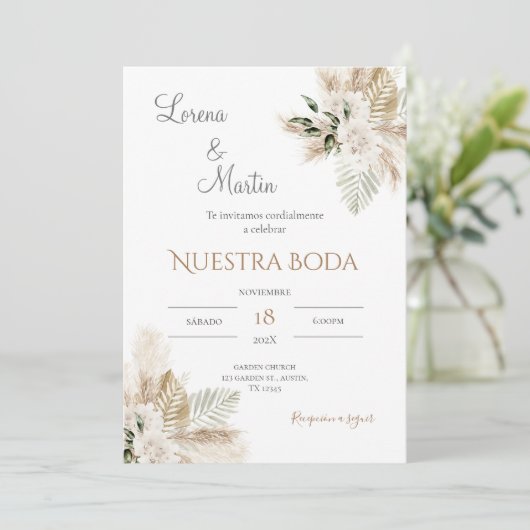 Boho Spanish Wedding Invitation Kaart (Staand voorkant)