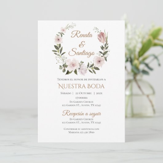 Boho Spanish Wedding Invitation Kaart (Staand voorkant)