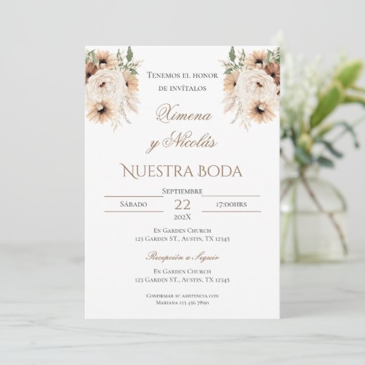 Boho Spanish Wedding Invitation Kaart (Staand voorkant)