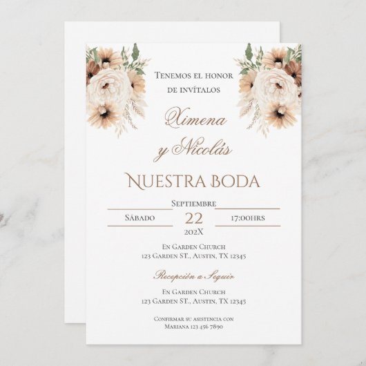 Boho Spanish Wedding Invitation Kaart (Voorkant / Achterkant)