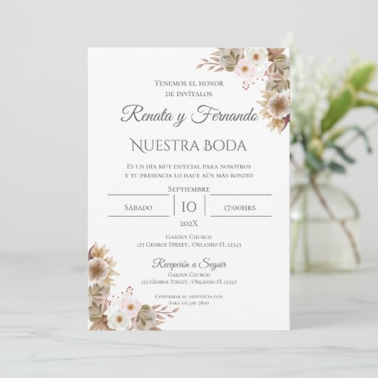 Boho Spanish Wedding Invitation Kaart (Staand voorkant)