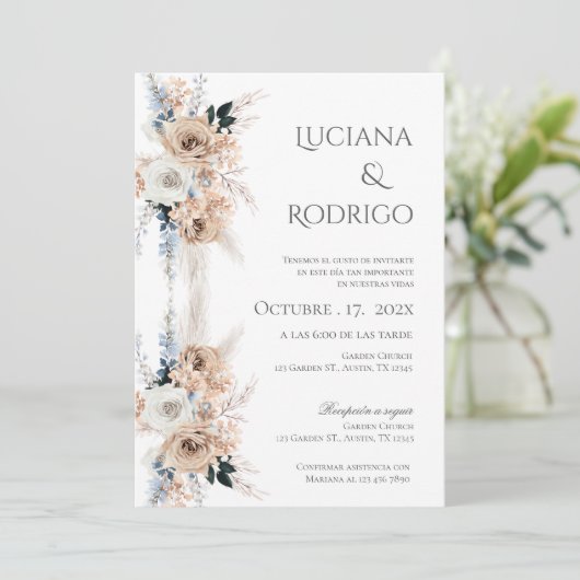 Boho Spanish Wedding Invitation Kaart (Staand voorkant)
