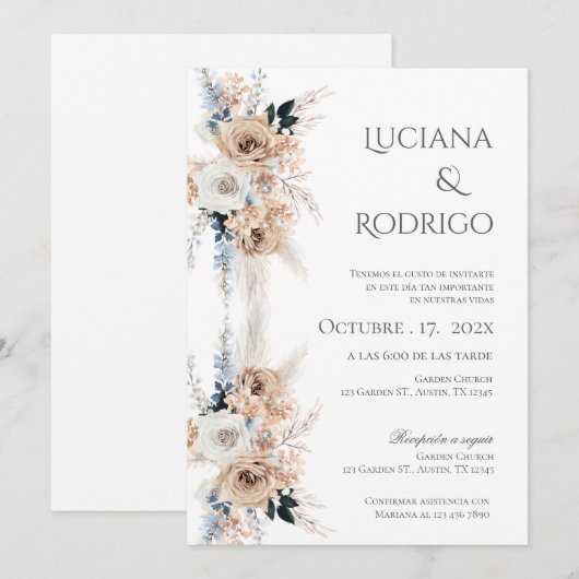 Boho Spanish Wedding Invitation Kaart (Voorkant / Achterkant)