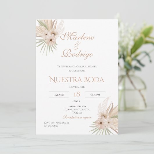 Boho Spanish Wedding Invitation Kaart (Staand voorkant)