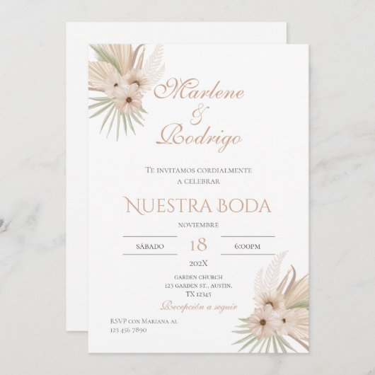 Boho Spanish Wedding Invitation Kaart (Voorkant / Achterkant)