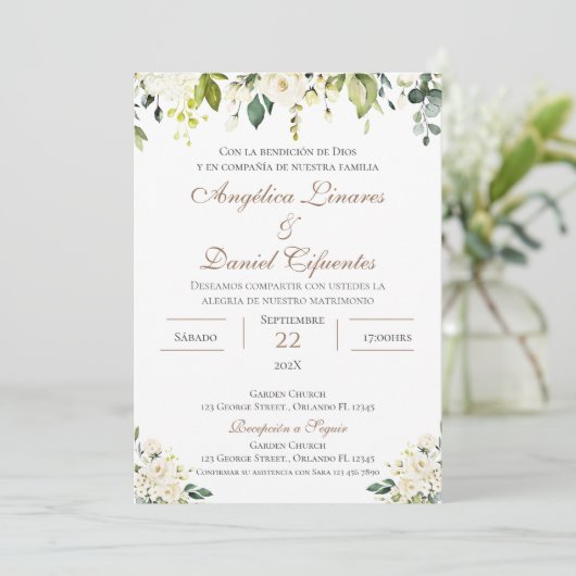 Boho Spanish Wedding Invitation Kaart (Staand voorkant)