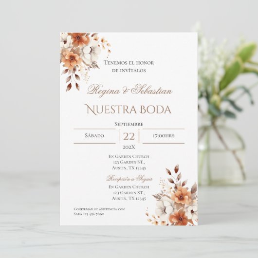 Boho Spanish Wedding Invitation Kaart (Staand voorkant)