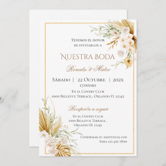 Boho Spanish Wedding Invitation Kaart (Voorkant / Achterkant)