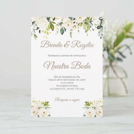 Boho Spanish Wedding Invitation Kaart (Staand voorkant)
