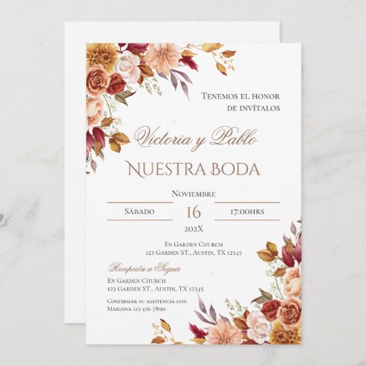 Boho Spanish Wedding Invitation Kaart (Voorkant / Achterkant)