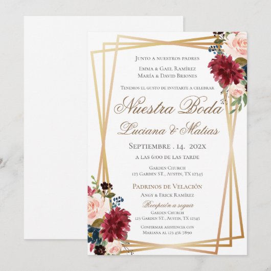 Boho Spanish Wedding Invitation Kaart (Voorkant / Achterkant)