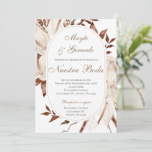 Boho Spanish Wedding Invitation Kaart (Staand voorkant)
