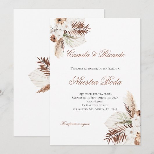 Boho Spanish Wedding Invitation Kaart (Voorkant / Achterkant)