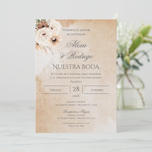 Boho Spanish Wedding Invitation Kaart (Staand voorkant)