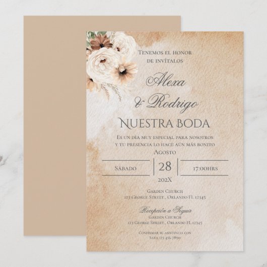 Boho Spanish Wedding Invitation Kaart (Voorkant / Achterkant)