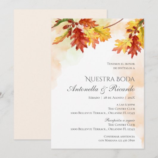 Boho Spanish Wedding Invitation Kaart (Voorkant / Achterkant)