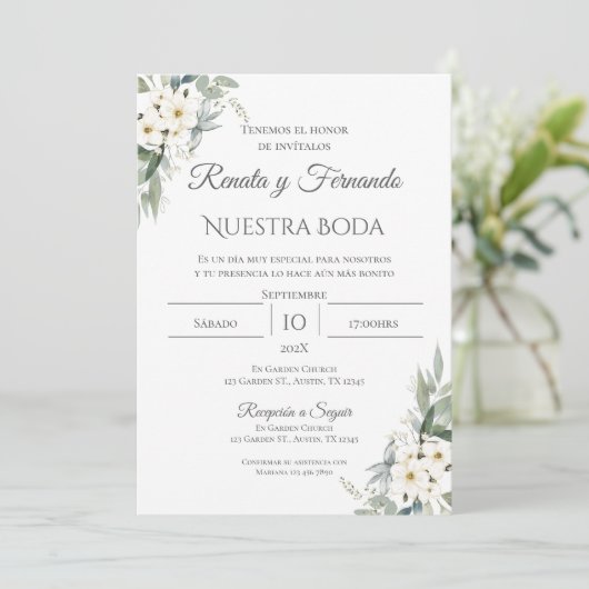 Boho Spanish Wedding Invitation Kaart (Staand voorkant)