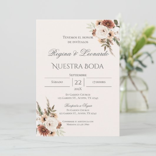 Boho Spanish Wedding Invitation Kaart (Staand voorkant)