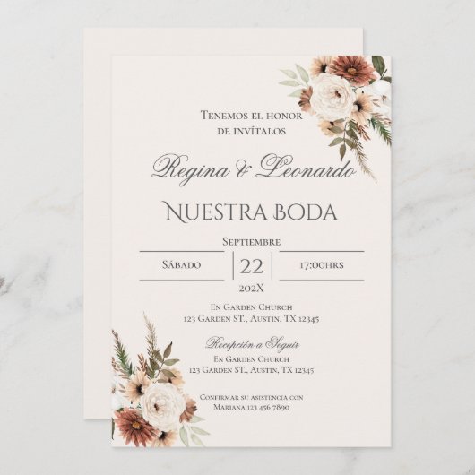 Boho Spanish Wedding Invitation Kaart (Voorkant / Achterkant)