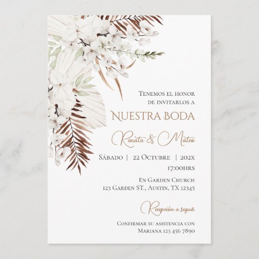 Boho Spanish Wedding Invitation Kaart (Voorkant)
