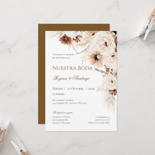 Boho Spanish Wedding Invitation Kaart (Voorkant / Achterkant in situ)