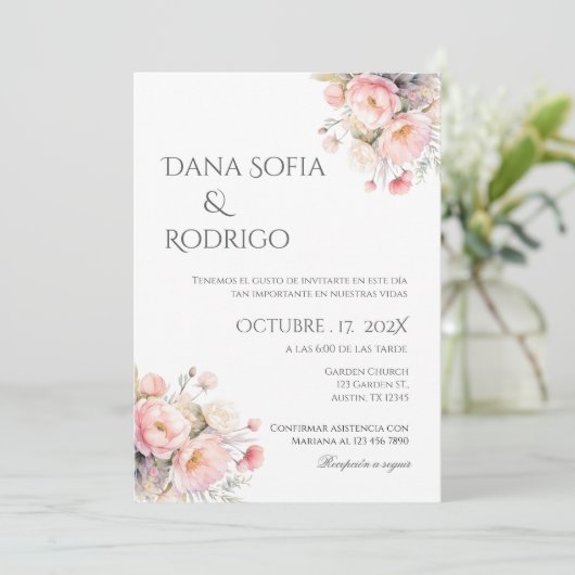 Boho Spanish Wedding Invitation Kaart (Staand voorkant)