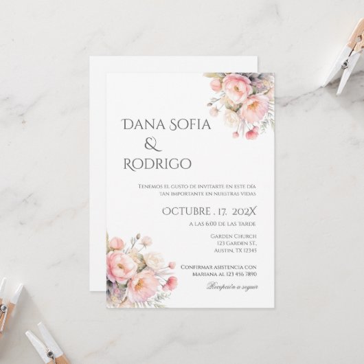 Boho Spanish Wedding Invitation Kaart (Voorkant / Achterkant in situ)
