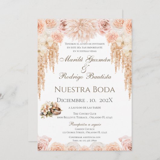 Boho Spanish Wedding Invitation Kaart (Voorkant / Achterkant)