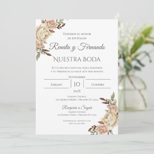 Boho Spanish Wedding Invitation Kaart (Staand voorkant)