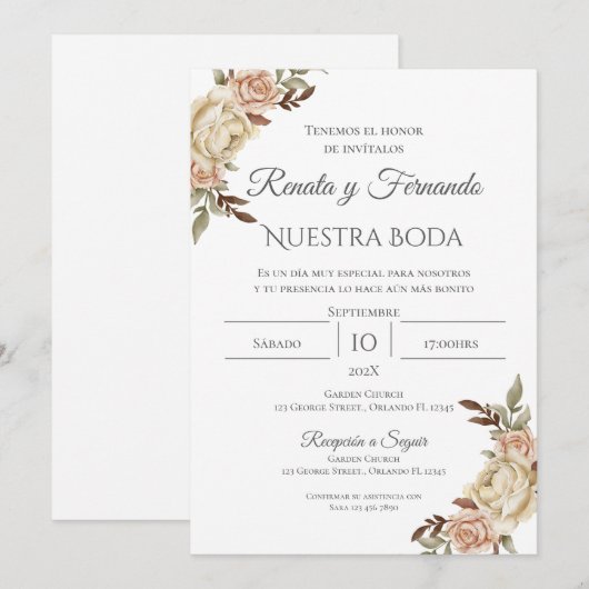 Boho Spanish Wedding Invitation Kaart (Voorkant / Achterkant)