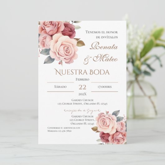 Boho Spanish Wedding Invitation Kaart (Staand voorkant)