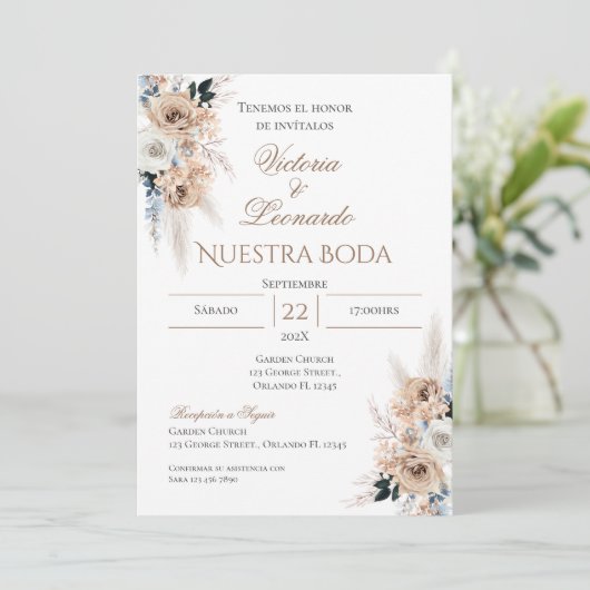 Boho Spanish Wedding Invitation Kaart (Staand voorkant)