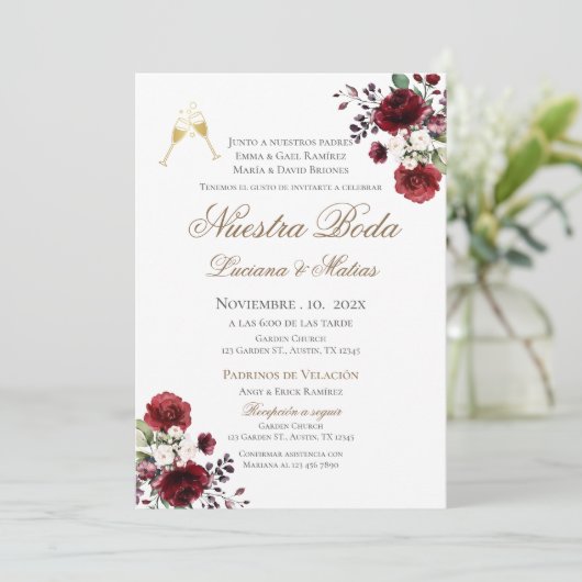 Boho Spanish Wedding Invitation Kaart (Staand voorkant)