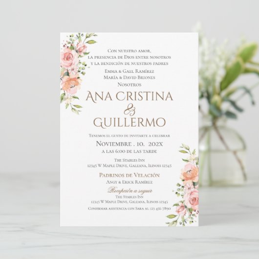 Boho Spanish Wedding Invitation Kaart (Staand voorkant)