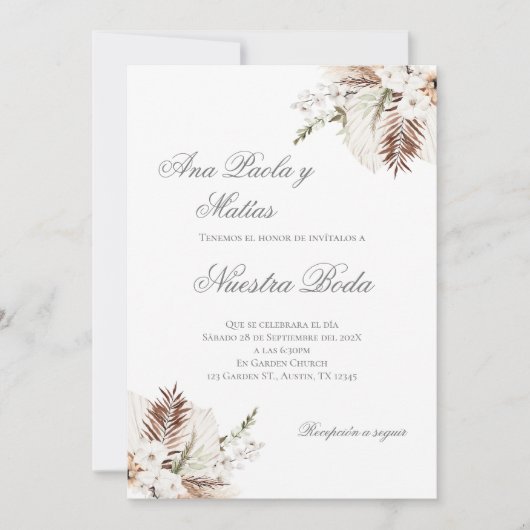 Boho Spanish Wedding Invitation Kaart (Voorkant)