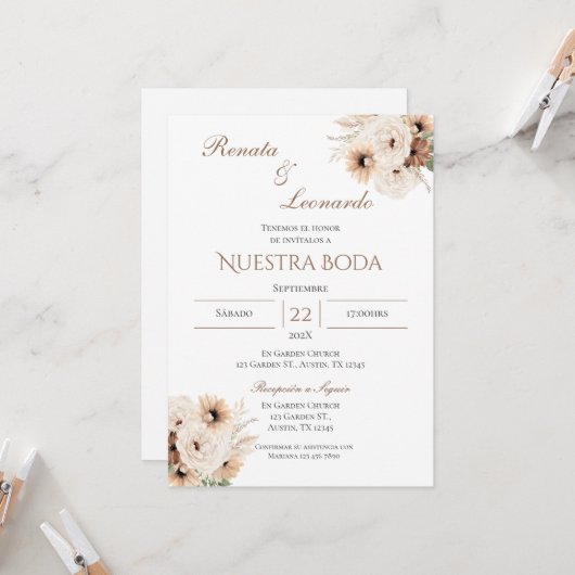 Boho Spanish Wedding Invitation Kaart (Voorkant / Achterkant in situ)