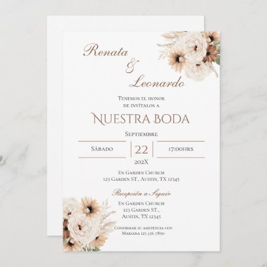 Boho Spanish Wedding Invitation Kaart (Voorkant / Achterkant)