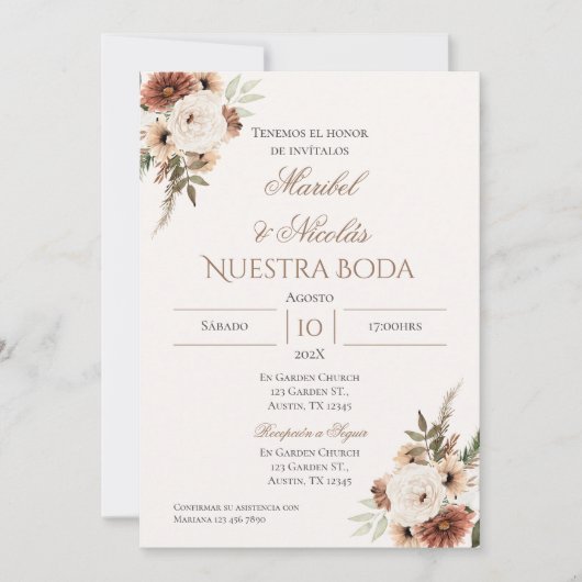 Boho Spanish Wedding Invitation Kaart (Voorkant)