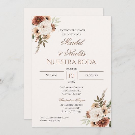 Boho Spanish Wedding Invitation Kaart (Voorkant / Achterkant)