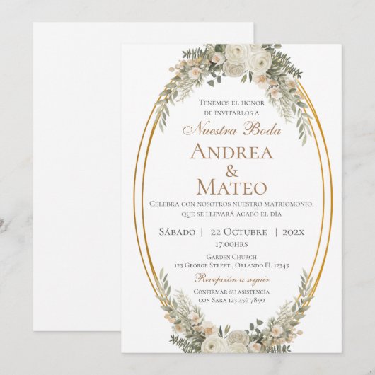 Boho Spanish Wedding Invitation Kaart (Voorkant / Achterkant)