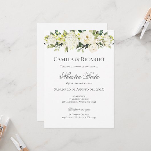 Boho Spanish Wedding Invitation Kaart (Voorkant / Achterkant in situ)