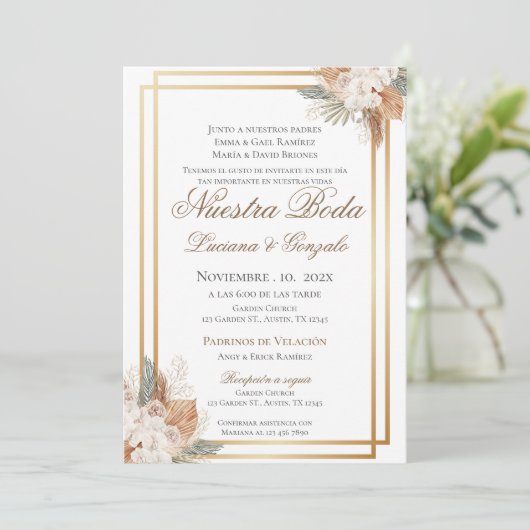 Boho Spanish Wedding Invitation Kaart (Staand voorkant)