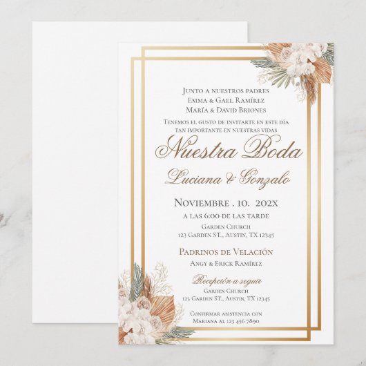 Boho Spanish Wedding Invitation Kaart (Voorkant / Achterkant)