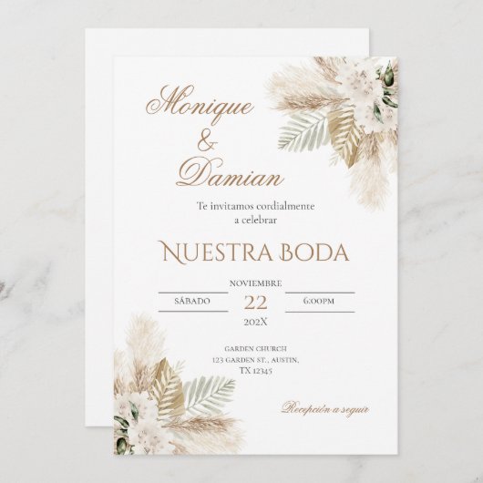 Boho Spanish Wedding Invitation Kaart (Voorkant / Achterkant)