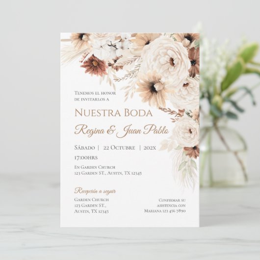 Boho Spanish Wedding Invitation Kaart (Staand voorkant)