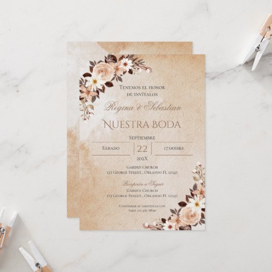 Boho Spanish Wedding Invitation Kaart (Voorkant / Achterkant in situ)